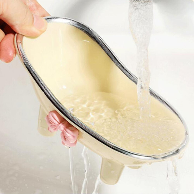 Versatile Soap Dish with Drain Holes Bow-knot Design Easy to Clean Decorative Bathtub Shaped Soap Tray for Bathroom Versatile Soap Dish with Drain Holes Bow-knot Design Easy to Clean Decorative Bathtub Shaped Soap Tray for Bathroom
