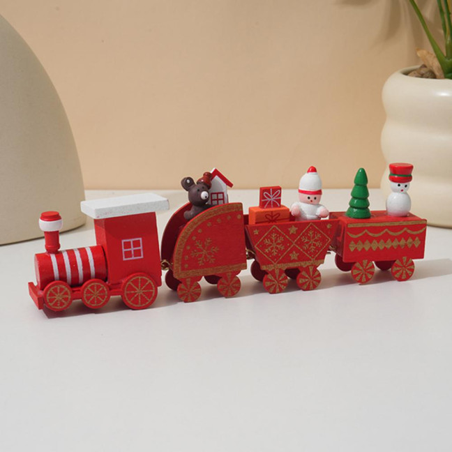 Christmas Train Decoration Wooden Festive Mini Train Ornament Xmas Train Centerpiece for Mantel Dining Table Happy New Year Gift