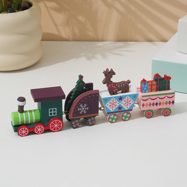 Christmas Train Decoration Wooden Festive Mini Train Ornament Xmas Train Centerpiece for Mantel Dining Table Happy New Year Gift