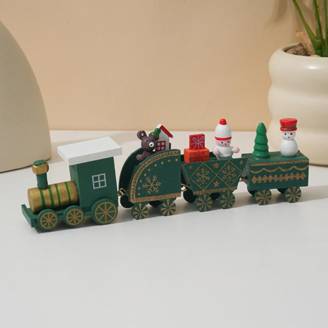 Christmas Train Decoration Wooden Festive Mini Train Ornament Xmas Train Centerpiece for Mantel Dining Table Happy New Year Gift