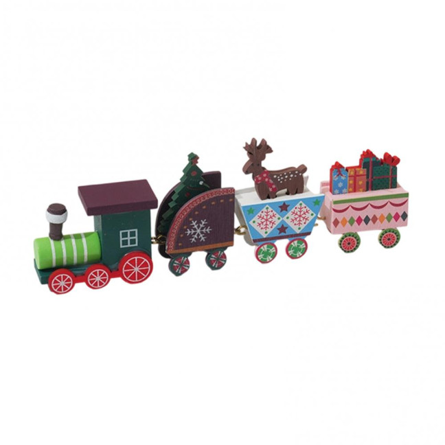 Christmas Train Decoration Wooden Festive Mini Train Ornament Xmas Train Centerpiece for Mantel Dining Table Happy New Year Gift