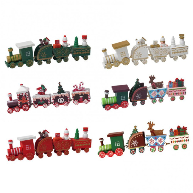 Christmas Train Decoration Wooden Festive Mini Train Ornament Xmas Train Centerpiece for Mantel Dining Table Happy New Year Gift