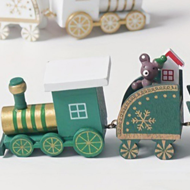 Christmas Train Decoration Wooden Festive Mini Train Ornament Xmas Train Centerpiece for Mantel Dining Table Happy New Year Gift