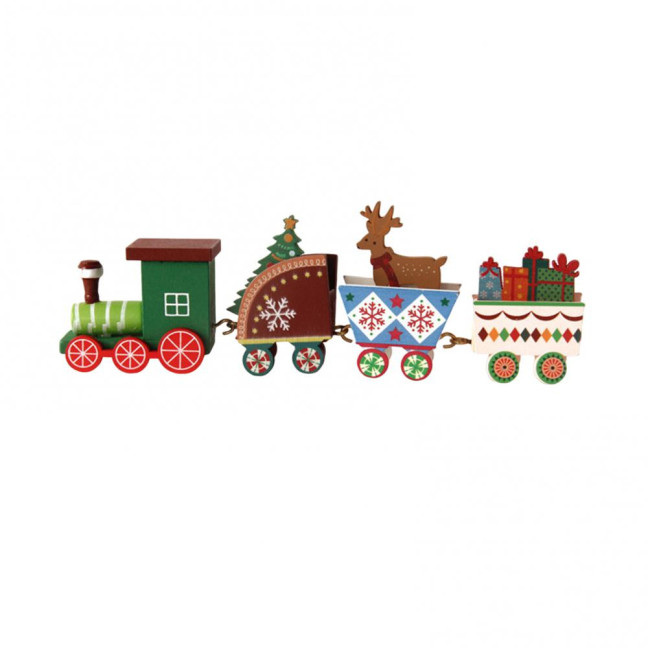 Christmas Train Decoration Wooden Festive Mini Train Ornament Xmas Train Centerpiece for Mantel Dining Table Happy New Year Gift