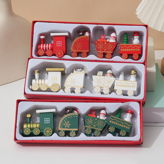 Christmas Train Decoration Wooden Festive Mini Train Ornament Xmas Train Centerpiece for Mantel Dining Table Happy New Year Gift