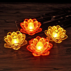 Diwali LED Lotus Candle Lamp Battery Operated Electronic Flameless Candles Buddhist Tabletop Night Light for Temple Desktop Centerpiece