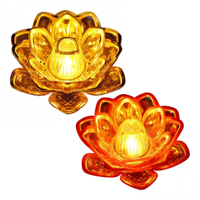 Diwali LED Lotus Candle Lamp Battery Operated Electronic Flameless Candles Buddhist Tabletop Night Light for Temple Desktop Centerpiece