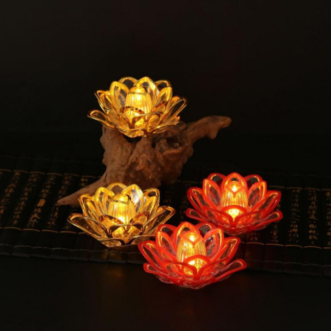 Diwali LED Lotus Candle Lamp Battery Operated Electronic Flameless Candles Buddhist Tabletop Night Light for Temple Desktop Centerpiece