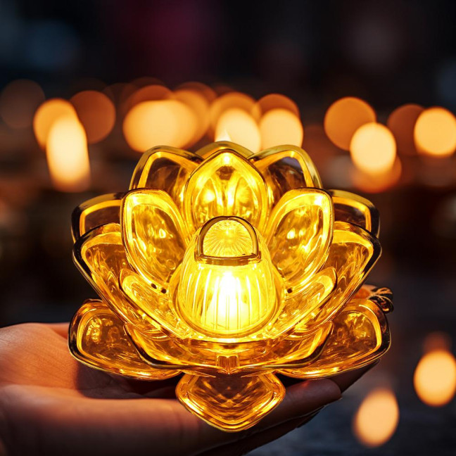 Diwali LED Lotus Candle Lamp Battery Operated Electronic Flameless Candles Buddhist Tabletop Night Light for Temple Desktop Centerpiece