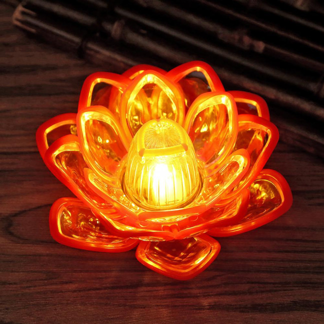 Diwali LED Lotus Candle Lamp Battery Operated Electronic Flameless Candles Buddhist Tabletop Night Light for Temple Desktop Centerpiece