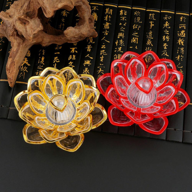 Diwali LED Lotus Candle Lamp Battery Operated Electronic Flameless Candles Buddhist Tabletop Night Light for Temple Desktop Centerpiece