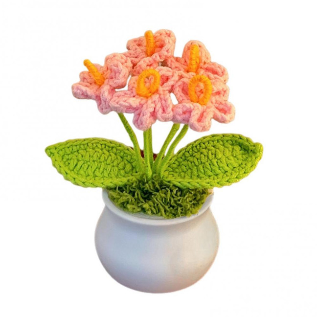 Hand Crocheted Flowers Handmade Lily of The Valley Plant Finished Crochet Potted Sunflower Artificial Forget-Me-Not Flower for Home Desktop Decoration