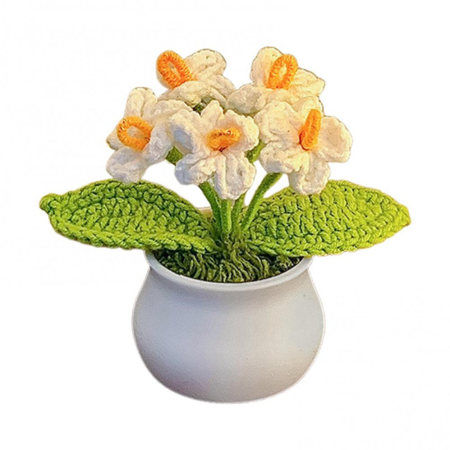 Hand Crocheted Flowers Handmade Lily of The Valley Plant Finished Crochet Potted Sunflower Artificial Forget-Me-Not Flower for Home Desktop Decoration