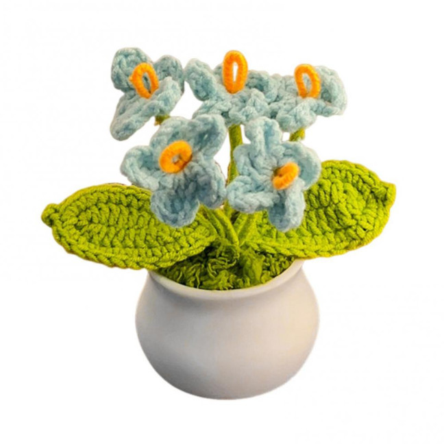 Hand Crocheted Flowers Handmade Lily of The Valley Plant Finished Crochet Potted Sunflower Artificial Forget-Me-Not Flower for Home Desktop Decoration
