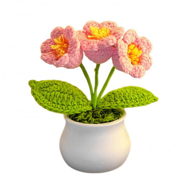 Hand Crocheted Flowers Handmade Lily of The Valley Plant Finished Crochet Potted Sunflower Artificial Forget-Me-Not Flower for Home Desktop Decoration