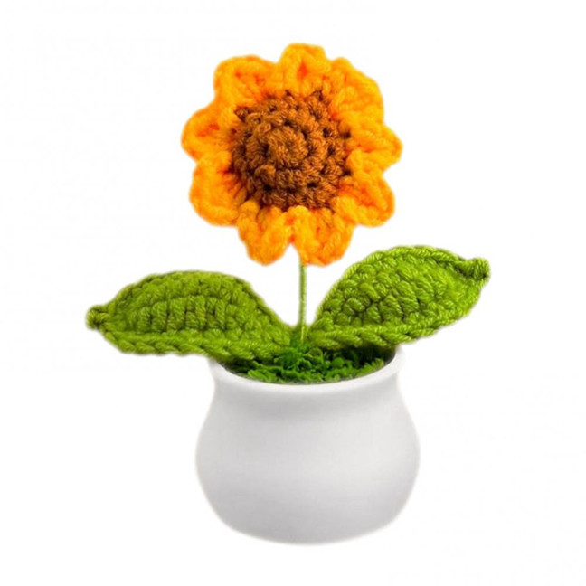 Hand Crocheted Flowers Handmade Lily of The Valley Plant Finished Crochet Potted Sunflower Artificial Forget-Me-Not Flower for Home Desktop Decoration