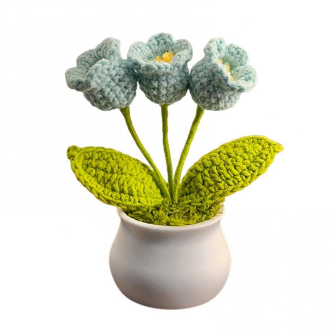 Hand Crocheted Flowers Handmade Lily of The Valley Plant Finished Crochet Potted Sunflower Artificial Forget-Me-Not Flower for Home Desktop Decoration