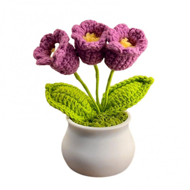 Hand Crocheted Flowers Handmade Lily of The Valley Plant Finished Crochet Potted Sunflower Artificial Forget-Me-Not Flower for Home Desktop Decoration