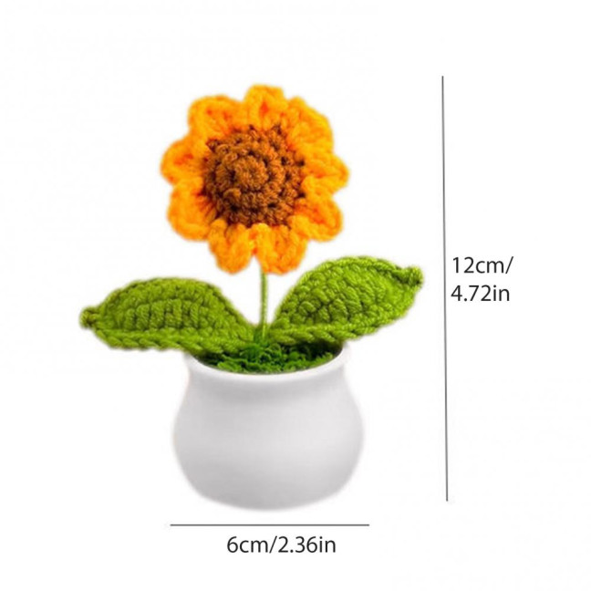 Hand Crocheted Flowers Handmade Lily of The Valley Plant Finished Crochet Potted Sunflower Artificial Forget-Me-Not Flower for Home Desktop Decoration