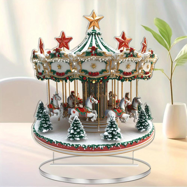 Christmas Ornament Waterproof Acrylic 2D Flat Carousel Xmas Themed Ornament Large Size Table Home Decoration Christmas Ornament Waterproof Acrylic 2D Flat Carousel Xmas Themed Ornament Large Size Table Home Decoration