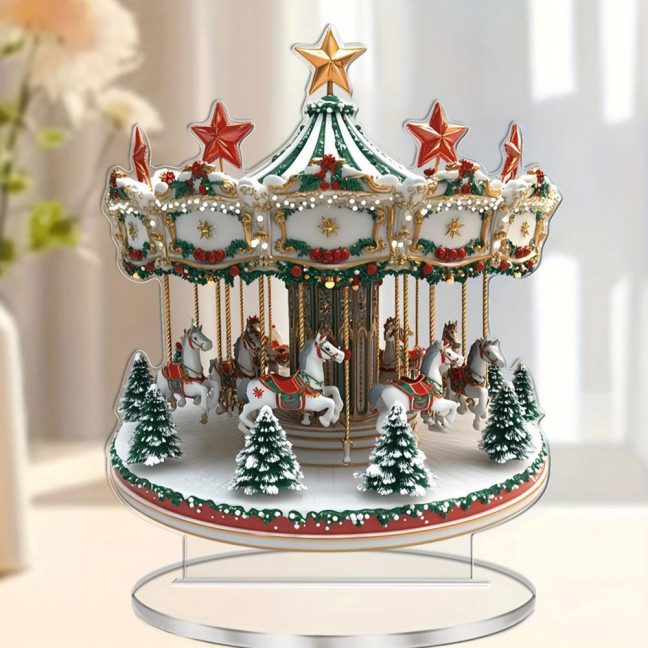 Christmas Ornament Waterproof Acrylic 2D Flat Carousel Xmas Themed Ornament Large Size Table Home Decoration Christmas Ornament Waterproof Acrylic 2D Flat Carousel Xmas Themed Ornament Large Size Table Home Decoration