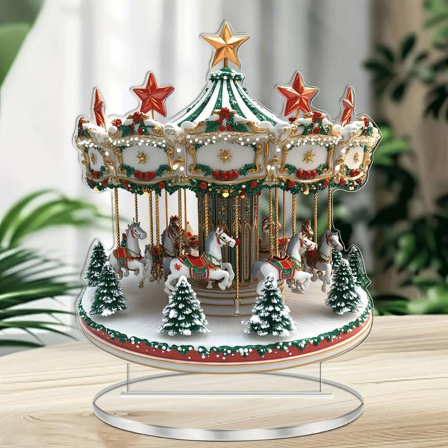 Christmas Ornament Waterproof Acrylic 2D Flat Carousel Xmas Themed Ornament Large Size Table Home Decoration Christmas Ornament Waterproof Acrylic 2D Flat Carousel Xmas Themed Ornament Large Size Table Home Decoration