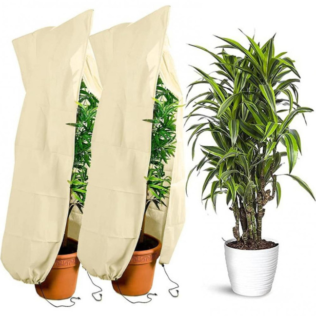 Winter Plant Cover Breathable Freeze Protection Pouch Reusable Frost Blanket with Zipper Drawstring for Outdoor Potted Plants Shrub 