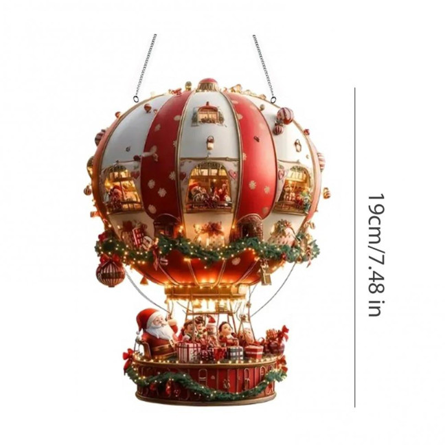 Christmas Hot Air Balloon Ornaments 2D Acrylic Xmas Tree Pendant Cartoon Santa in Hot Air Balloon Hanging Decoration for Trees Doors Windows Decor