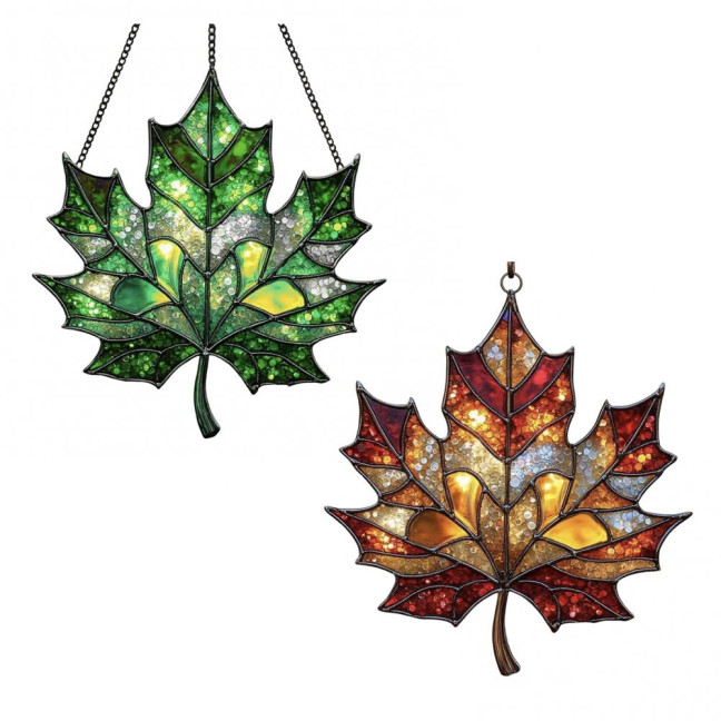 Sun Catcher Autumn Maple Leaf Shape Acrylic Hanging Decoration Window Trap Decorative Home Holidays Birthdays Ornament 