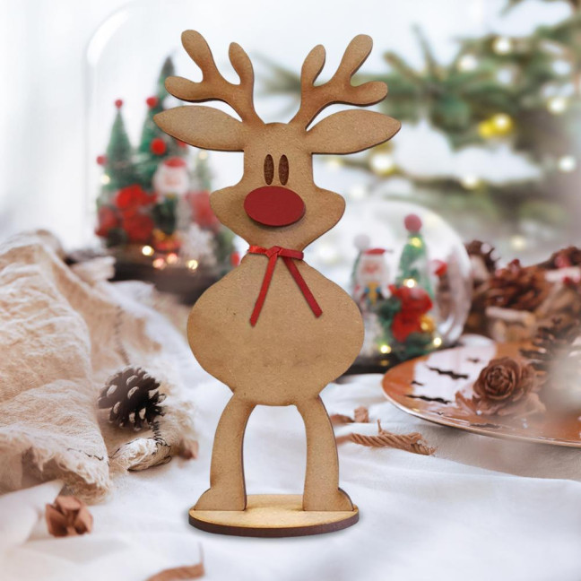 Christmas Freestanding Reindeer Holiday Wooden Standing Reindeer Tabletop Decoration for Xmas Dinner Table Decor 