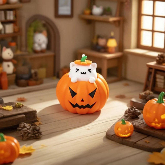 Halloween Ghost Figurine 3D Printed Pumpkin Resin Decor Figure Tiny Figurine Miniature Ornament Halloween Decoration