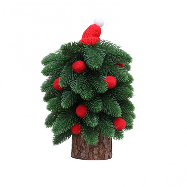 Tabletop Mini Christmas Tree Small Artificial Pine Tree with Wooden Base And Red Balls for Indoor Home Kitchen Dining Table Decor