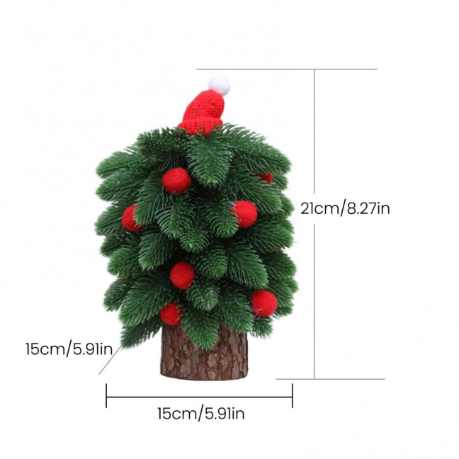 Tabletop Mini Christmas Tree Small Artificial Pine Tree with Wooden Base And Red Balls for Indoor Home Kitchen Dining Table Decor