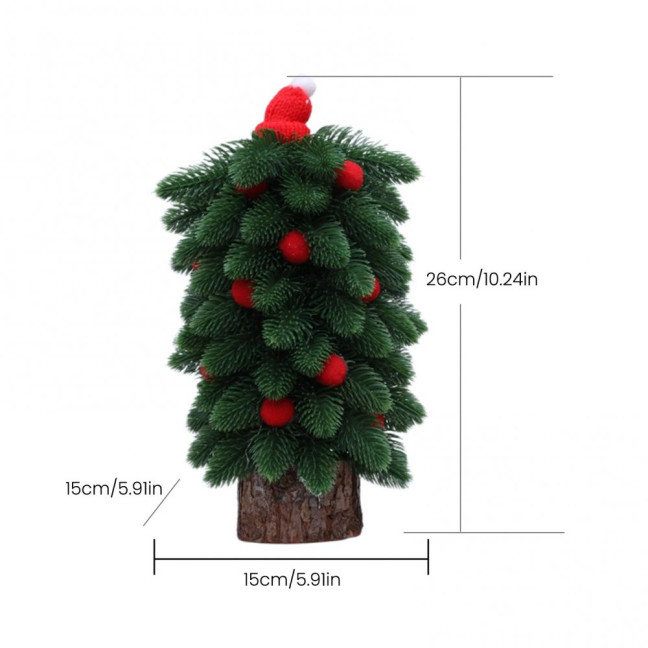 Tabletop Mini Christmas Tree Small Artificial Pine Tree with Wooden Base And Red Balls for Indoor Home Kitchen Dining Table Decor