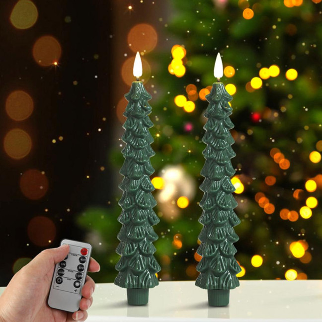 4Pcs LED Flameless Christmas Tree Taper Candles with Remote Control 3D Flame Flickering Window Candlesticks Set 4Pcs LED Flameless Christmas Tree Taper Candles with Remote Control 3D Flame Flickering Window Candlesticks Set