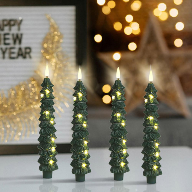4Pcs LED Flameless Christmas Tree Taper Candles with Remote Control 3D Flame Flickering Window Candlesticks Set 4Pcs LED Flameless Christmas Tree Taper Candles with Remote Control 3D Flame Flickering Window Candlesticks Set
