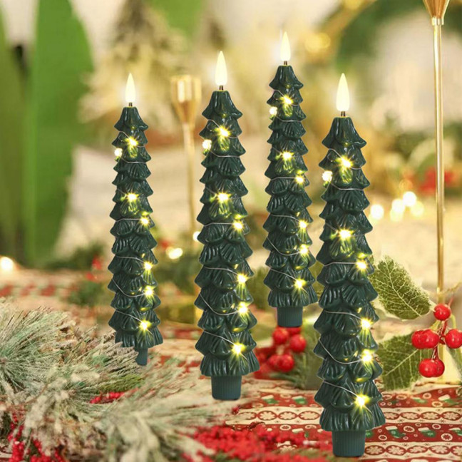 4Pcs LED Flameless Christmas Tree Taper Candles with Remote Control 3D Flame Flickering Window Candlesticks Set 4Pcs LED Flameless Christmas Tree Taper Candles with Remote Control 3D Flame Flickering Window Candlesticks Set