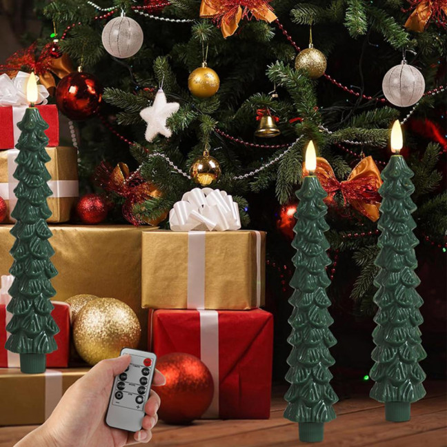 4Pcs LED Flameless Christmas Tree Taper Candles with Remote Control 3D Flame Flickering Window Candlesticks Set 4Pcs LED Flameless Christmas Tree Taper Candles with Remote Control 3D Flame Flickering Window Candlesticks Set