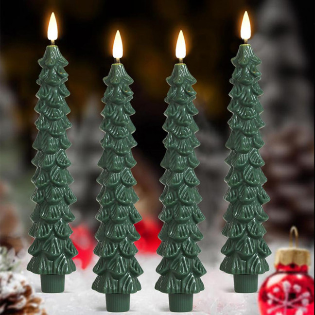 4Pcs LED Flameless Christmas Tree Taper Candles with Remote Control 3D Flame Flickering Window Candlesticks Set 4Pcs LED Flameless Christmas Tree Taper Candles with Remote Control 3D Flame Flickering Window Candlesticks Set