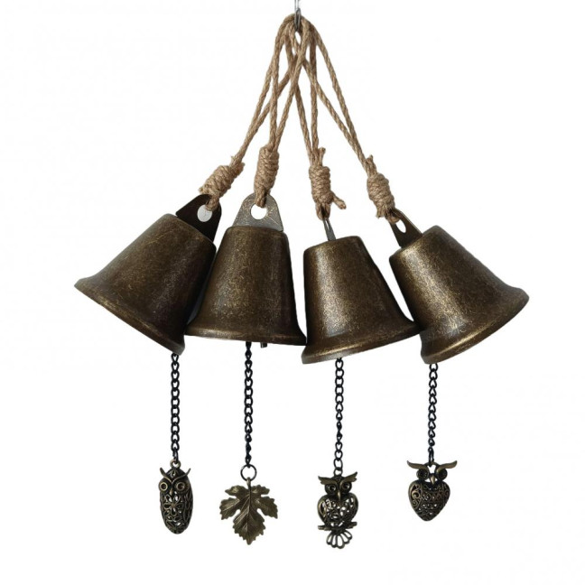 Vintage Hanging Bell Rustic Metal Wind Chime Retro Hanging Wind Bell with Owl or Leaf Pendant for Home Entrance Farmhouse Garden Decoration