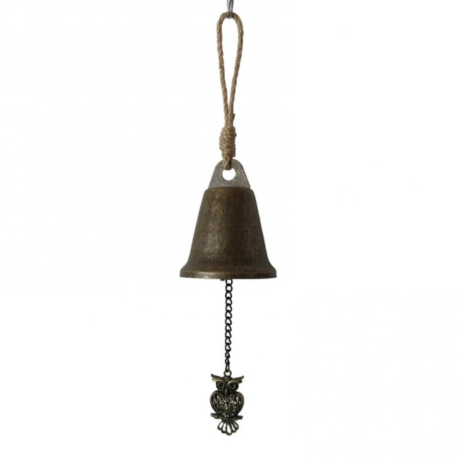 Vintage Hanging Bell Rustic Metal Wind Chime Retro Hanging Wind Bell with Owl or Leaf Pendant for Home Entrance Farmhouse Garden Decoration
