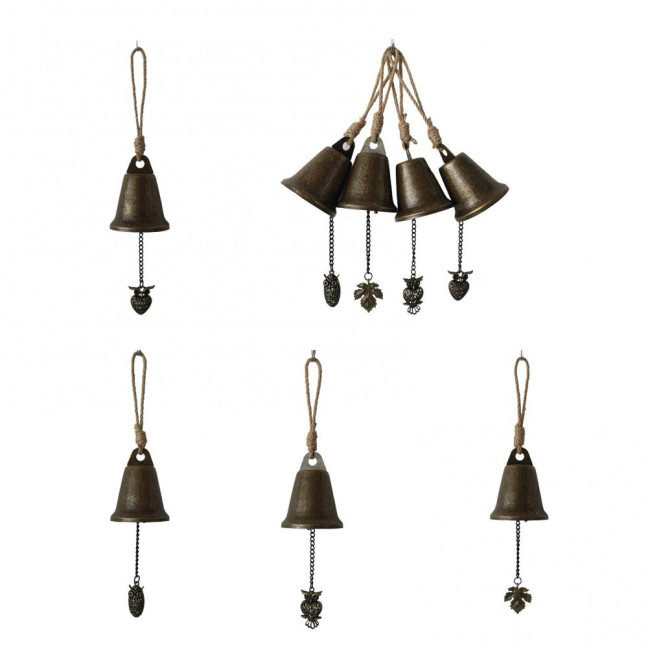 Vintage Hanging Bell Rustic Metal Wind Chime Retro Hanging Wind Bell with Owl or Leaf Pendant for Home Entrance Farmhouse Garden Decoration