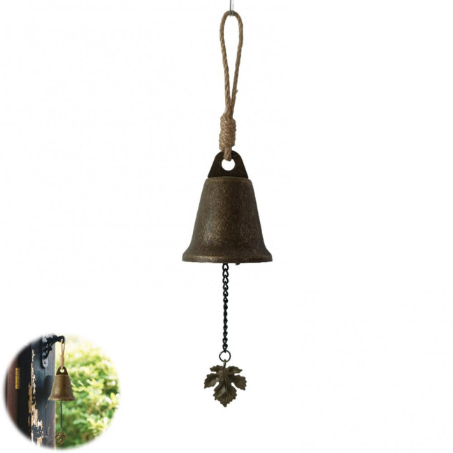 Vintage Hanging Bell Rustic Metal Wind Chime Retro Hanging Wind Bell with Owl or Leaf Pendant for Home Entrance Farmhouse Garden Decoration