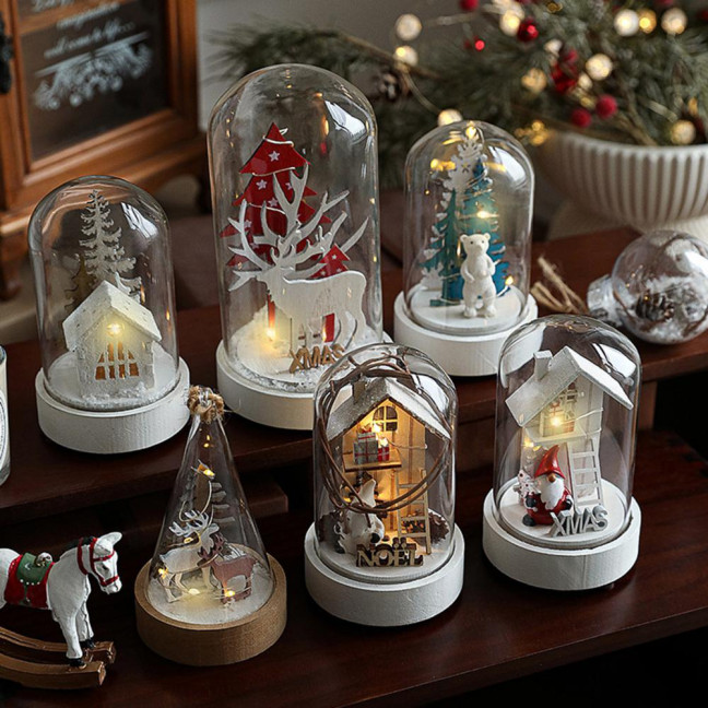 Christmas Figures in Glass Dome Tabletop Decoration LED Light Up Christmas Cloche Ornaments for Indoor Home Tabletop Decor Christmas Figures in Glass Dome Tabletop Decoration LED Light Up Christmas Cloche Ornaments for Indoor Home Tabletop Decor