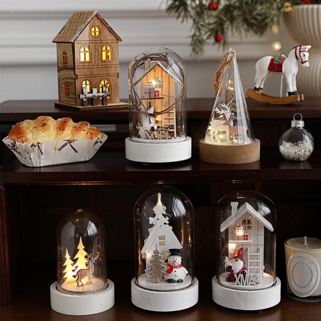 Christmas Figures in Glass Dome Tabletop Decoration LED Light Up Christmas Cloche Ornaments for Indoor Home Tabletop Decor Christmas Figures in Glass Dome Tabletop Decoration LED Light Up Christmas Cloche Ornaments for Indoor Home Tabletop Decor