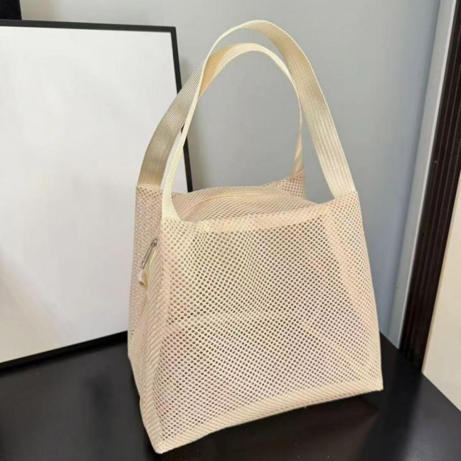 Storage Bag Large Capacity Zipper Closure Beach Bag with Handle Design Visible Mesh Bag Makeup Organizer 
