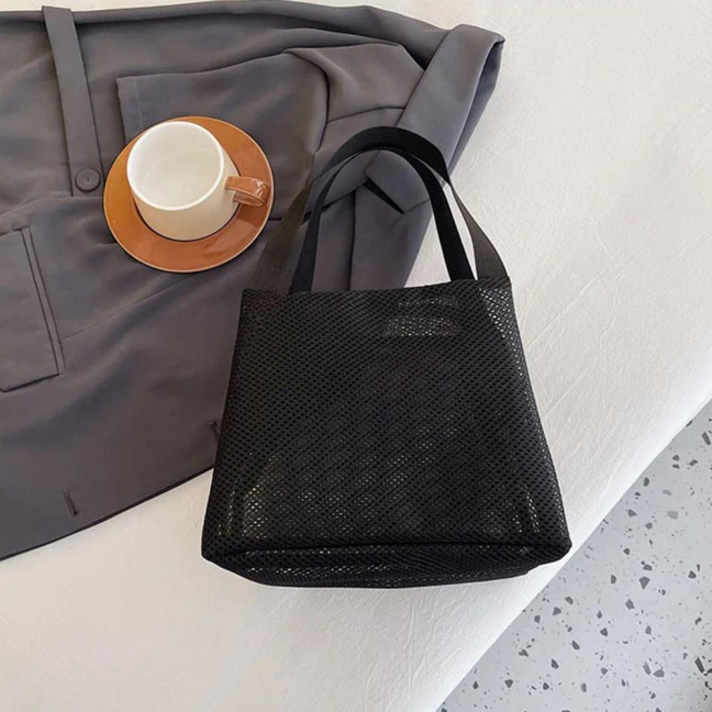 Storage Bag Large Capacity Zipper Closure Beach Bag with Handle Design Visible Mesh Bag Makeup Organizer 