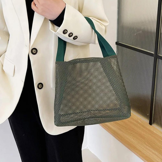 Storage Bag Large Capacity Zipper Closure Beach Bag with Handle Design Visible Mesh Bag Makeup Organizer 