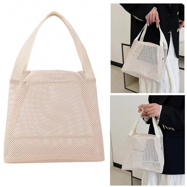 Storage Bag Large Capacity Zipper Closure Beach Bag with Handle Design Visible Mesh Bag Makeup Organizer 