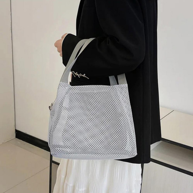 Storage Bag Large Capacity Zipper Closure Beach Bag with Handle Design Visible Mesh Bag Makeup Organizer 